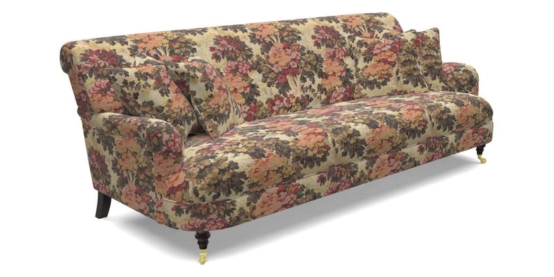 Holmfirth 3 Seater Seater Sofa in RHS Collection on Velvet Pieter van Kouwenhoorn Tulips with scatters in Almost Plain Velvet Maple and Brick