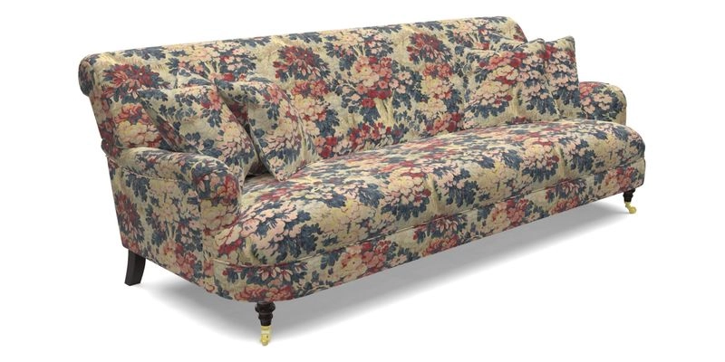 Holmfirth 3 Seater Seater Sofa in RHS Collection on Velvet Pieter van Kouwenhoorn Tulips with scatters in Almost Plain Velvet Maple and Brick