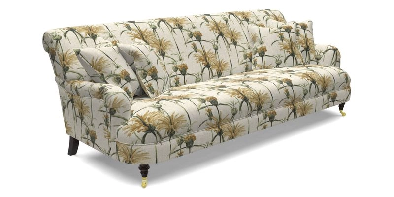 Holmfirth 3 Seater Seater Sofa in RHS Collection on Velvet Pieter van Kouwenhoorn Tulips with scatters in Almost Plain Velvet Maple and Brick