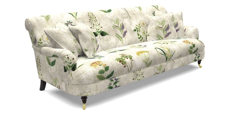 Holmfirth 3 Seater Seater Sofa in RHS Collection on Velvet Pieter van Kouwenhoorn Tulips with scatters in Almost Plain Velvet Maple and Brick