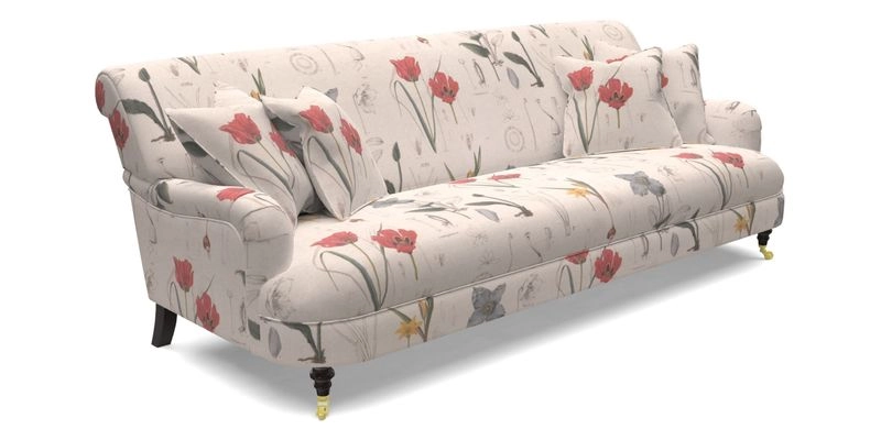 Holmfirth 3 Seater Seater Sofa in RHS Collection on Velvet Pieter van Kouwenhoorn Tulips with scatters in Almost Plain Velvet Maple and Brick