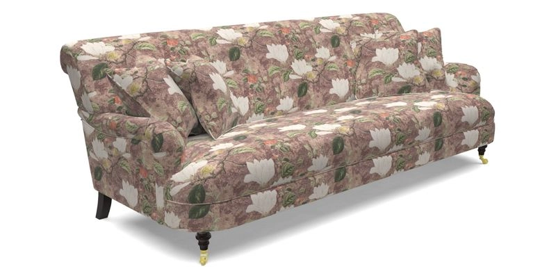 Holmfirth 3 Seater Seater Sofa in RHS Collection on Velvet Pieter van Kouwenhoorn Tulips with scatters in Almost Plain Velvet Maple and Brick