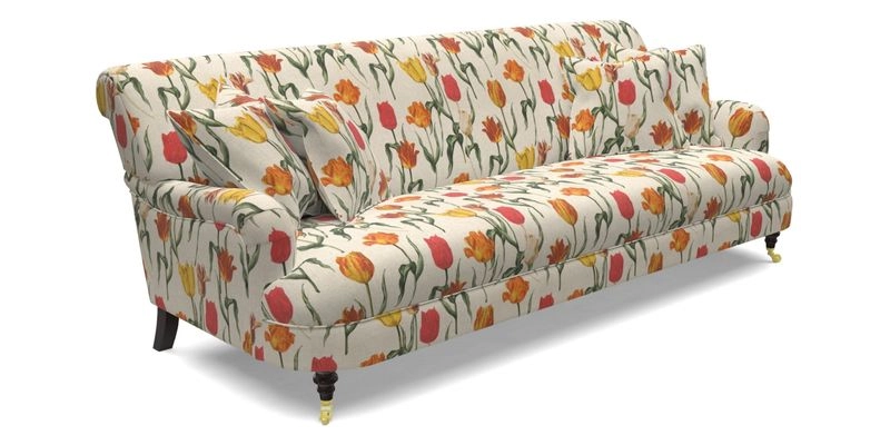Holmfirth 3 Seater Seater Sofa in RHS Collection on Velvet Pieter van Kouwenhoorn Tulips with scatters in Almost Plain Velvet Maple and Brick