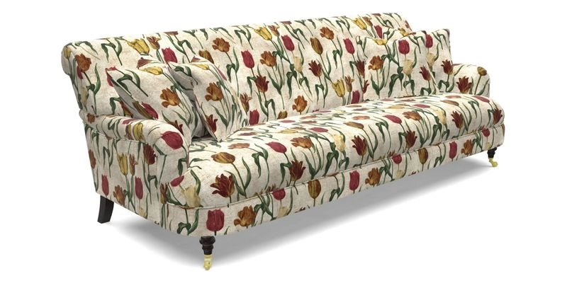 Holmfirth 3 Seater Seater Sofa in RHS Collection on Velvet Pieter van Kouwenhoorn Tulips with scatters in Almost Plain Velvet Maple and Brick