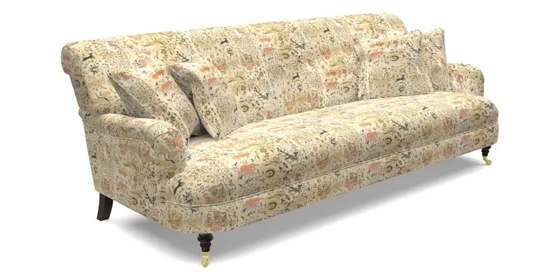 Holmfirth 3 Seater Seater Sofa in RHS Collection on Velvet Pieter van Kouwenhoorn Tulips with scatters in Almost Plain Velvet Maple and Brick