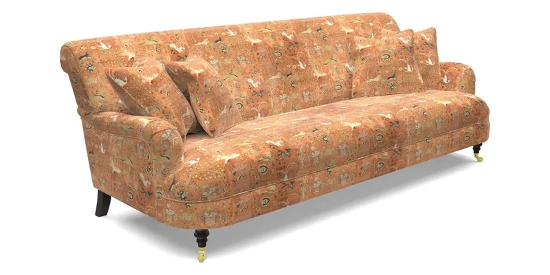 Holmfirth 3 Seater Seater Sofa in RHS Collection on Velvet Pieter van Kouwenhoorn Tulips with scatters in Almost Plain Velvet Maple and Brick