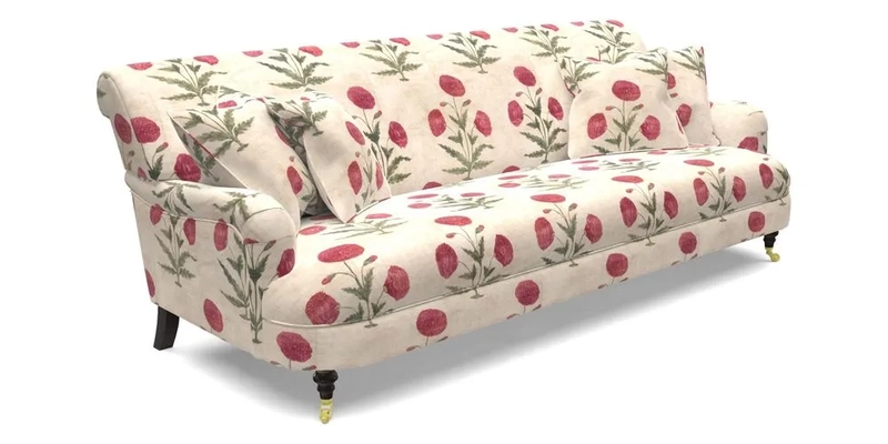 Holmfirth 3 Seater Seater Sofa in RHS Collection on Velvet Pieter van Kouwenhoorn Tulips with scatters in Almost Plain Velvet Maple and Brick