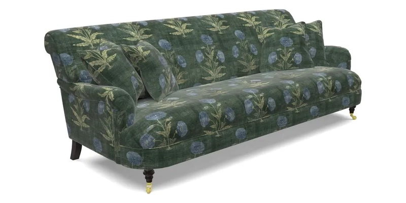Holmfirth 3 Seater Seater Sofa in RHS Collection on Velvet Pieter van Kouwenhoorn Tulips with scatters in Almost Plain Velvet Maple and Brick