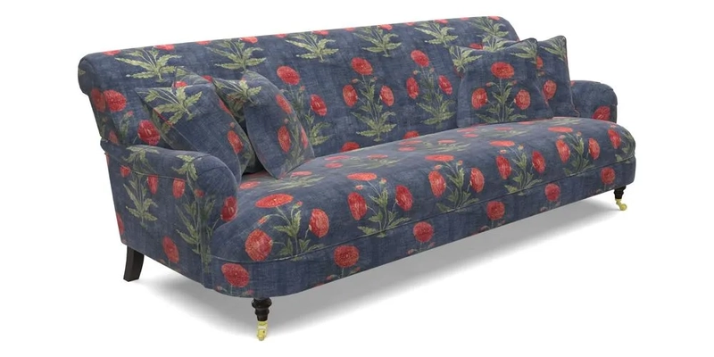 Holmfirth 3 Seater Seater Sofa in RHS Collection on Velvet Pieter van Kouwenhoorn Tulips with scatters in Almost Plain Velvet Maple and Brick