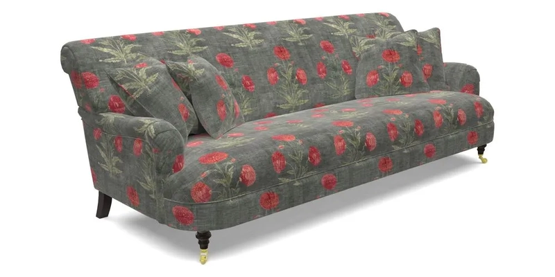 Holmfirth 3 Seater Seater Sofa in RHS Collection on Velvet Pieter van Kouwenhoorn Tulips with scatters in Almost Plain Velvet Maple and Brick
