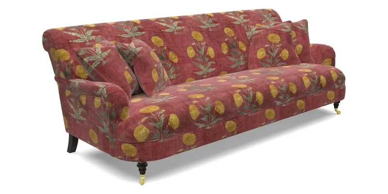 Holmfirth 3 Seater Seater Sofa in RHS Collection on Velvet Pieter van Kouwenhoorn Tulips with scatters in Almost Plain Velvet Maple and Brick