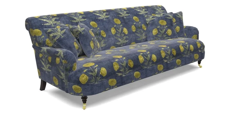 Holmfirth 3 Seater Seater Sofa in RHS Collection on Velvet Pieter van Kouwenhoorn Tulips with scatters in Almost Plain Velvet Maple and Brick