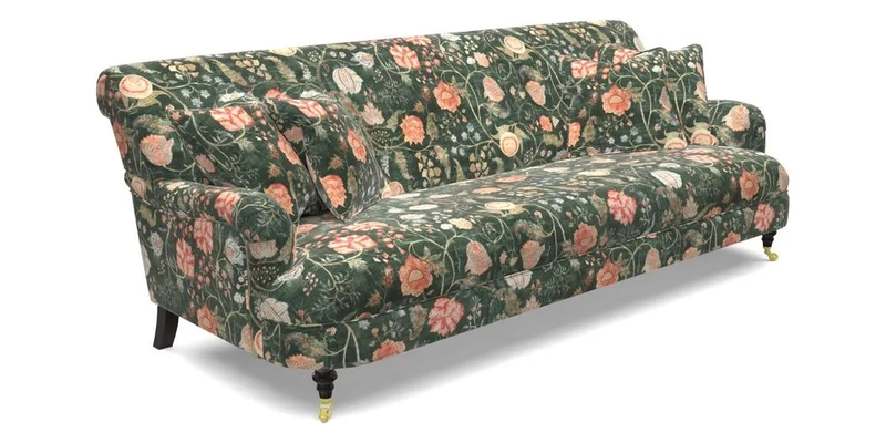 Holmfirth 3 Seater Seater Sofa in RHS Collection on Velvet Pieter van Kouwenhoorn Tulips with scatters in Almost Plain Velvet Maple and Brick