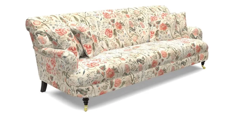 Holmfirth 3 Seater Seater Sofa in RHS Collection on Velvet Pieter van Kouwenhoorn Tulips with scatters in Almost Plain Velvet Maple and Brick