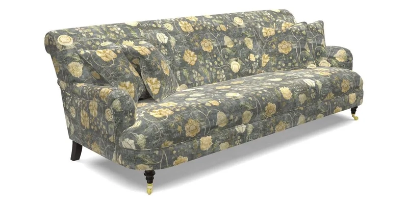 Holmfirth 3 Seater Seater Sofa in RHS Collection on Velvet Pieter van Kouwenhoorn Tulips with scatters in Almost Plain Velvet Maple and Brick