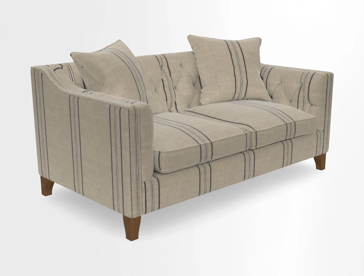 Haresfield 3 Seater Sofa in Linwood Omega Velvet Omega Airforce with Contrasting Piping