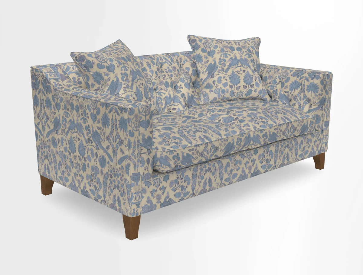 Haresfield 3 Seater Sofa in Linwood Omega Velvet Omega Airforce with Contrasting Piping