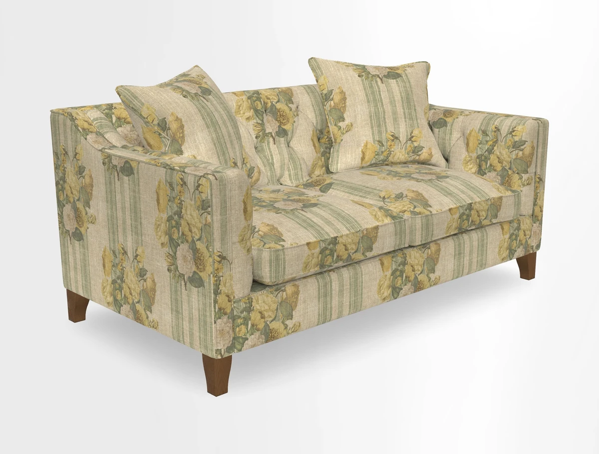 Haresfield 3 Seater Sofa in Linwood Omega Velvet Omega Airforce with Contrasting Piping