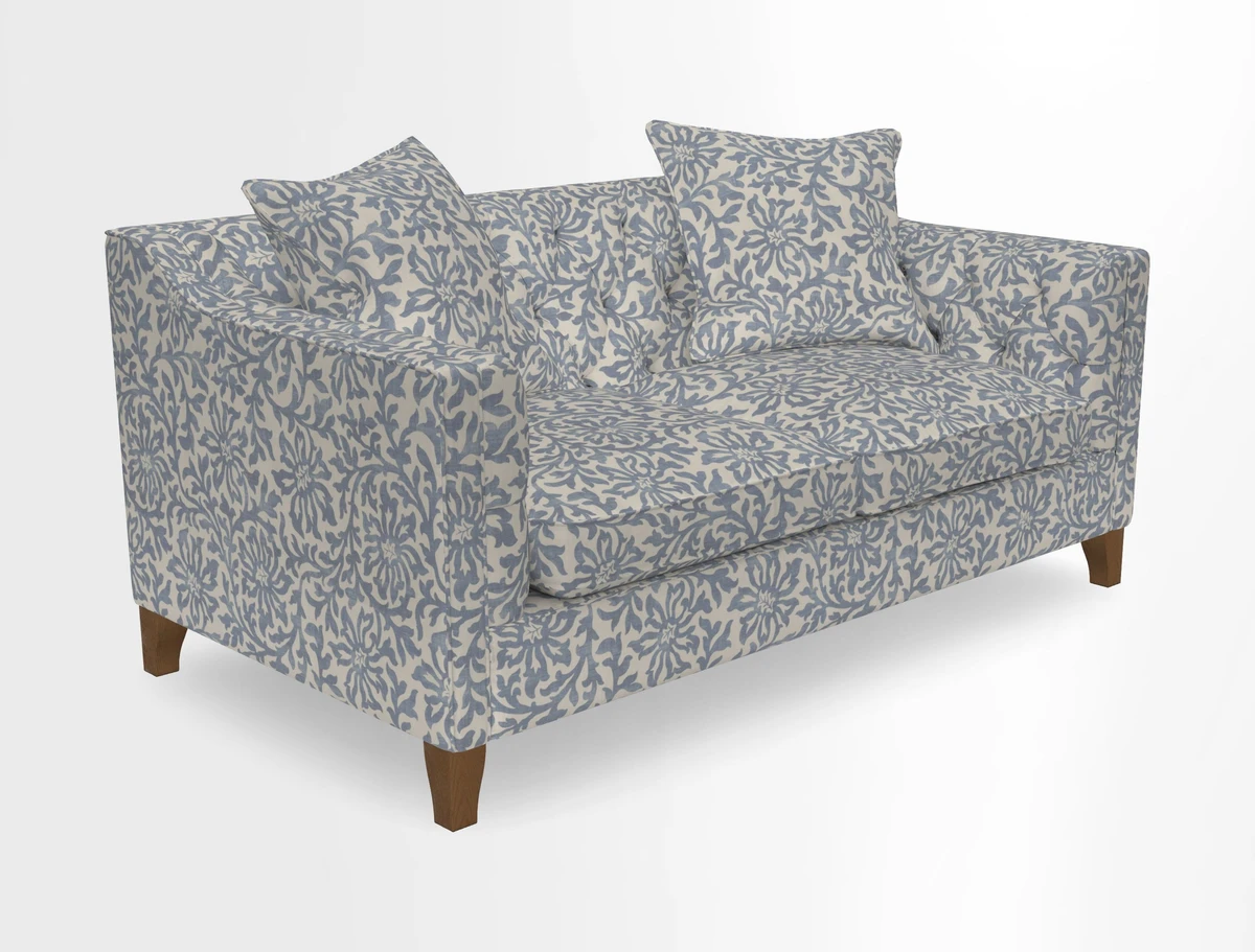 Haresfield 3 Seater Sofa in Linwood Omega Velvet Omega Airforce with Contrasting Piping