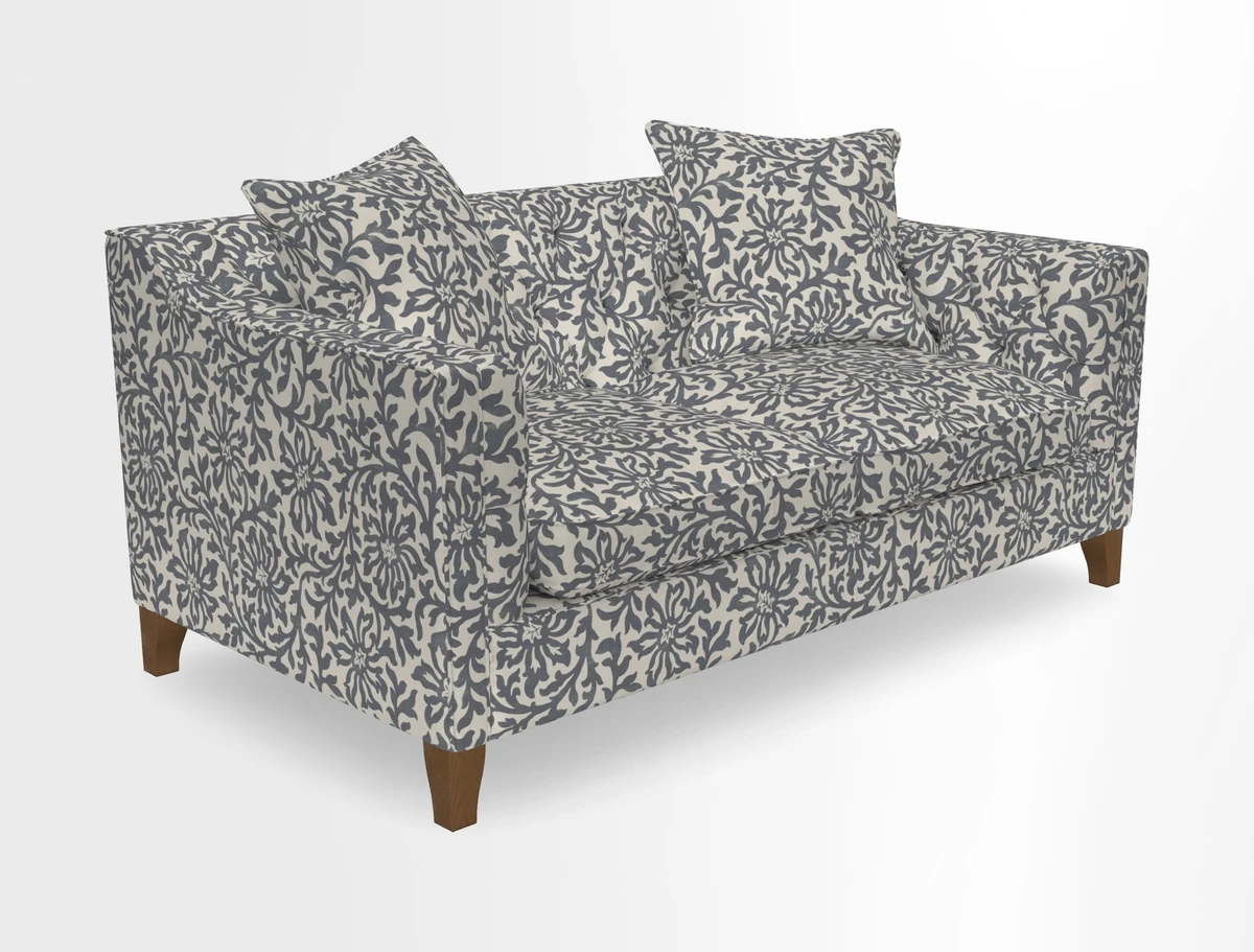 Haresfield 3 Seater Sofa in Linwood Omega Velvet Omega Airforce with Contrasting Piping