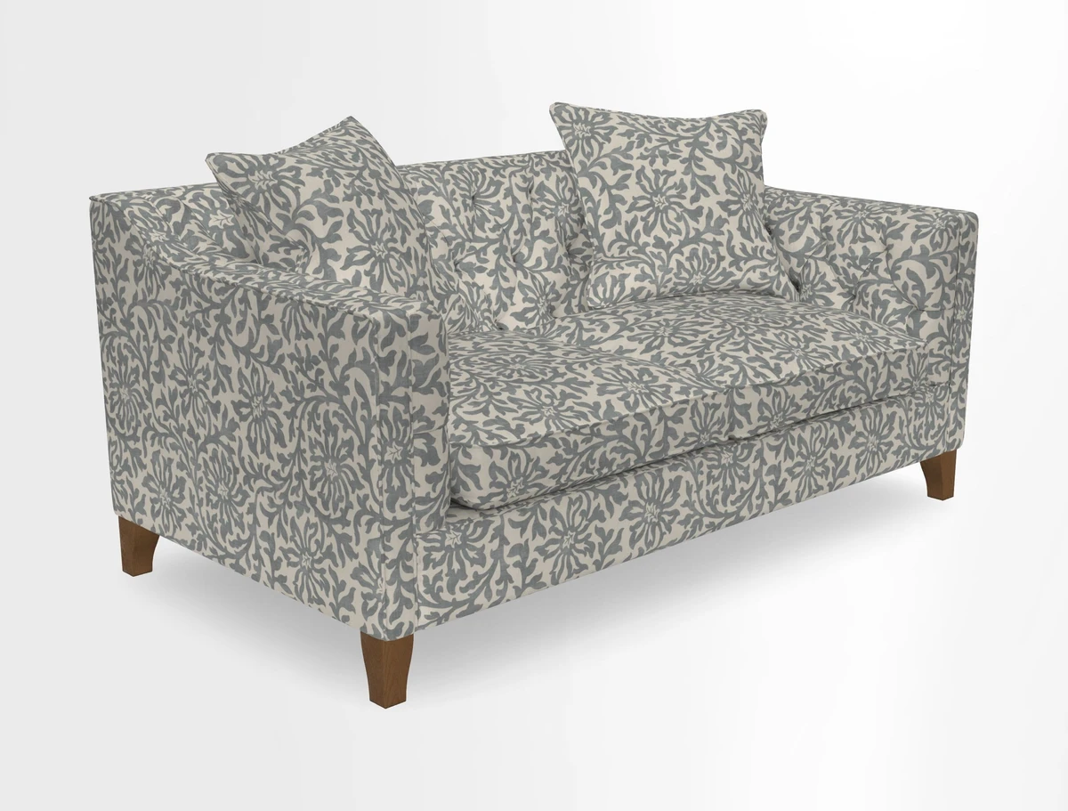 Haresfield 3 Seater Sofa in Linwood Omega Velvet Omega Airforce with Contrasting Piping