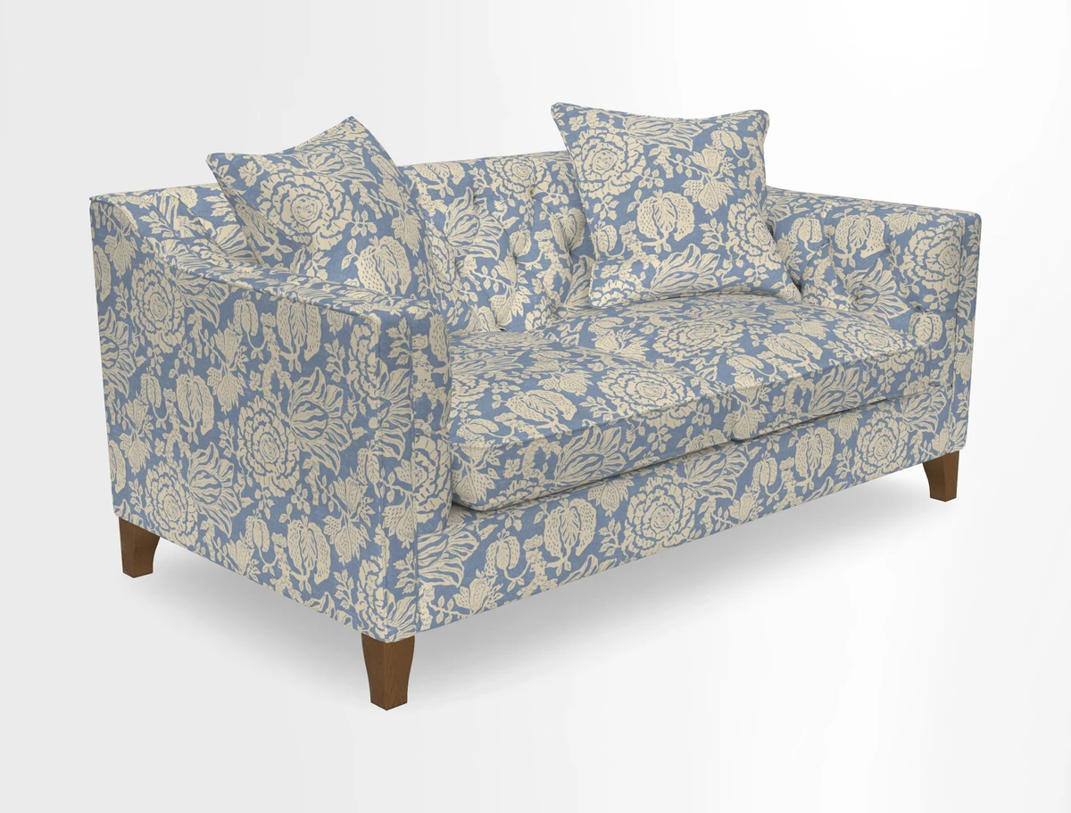 Haresfield 3 Seater Sofa in Linwood Omega Velvet Omega Airforce with Contrasting Piping