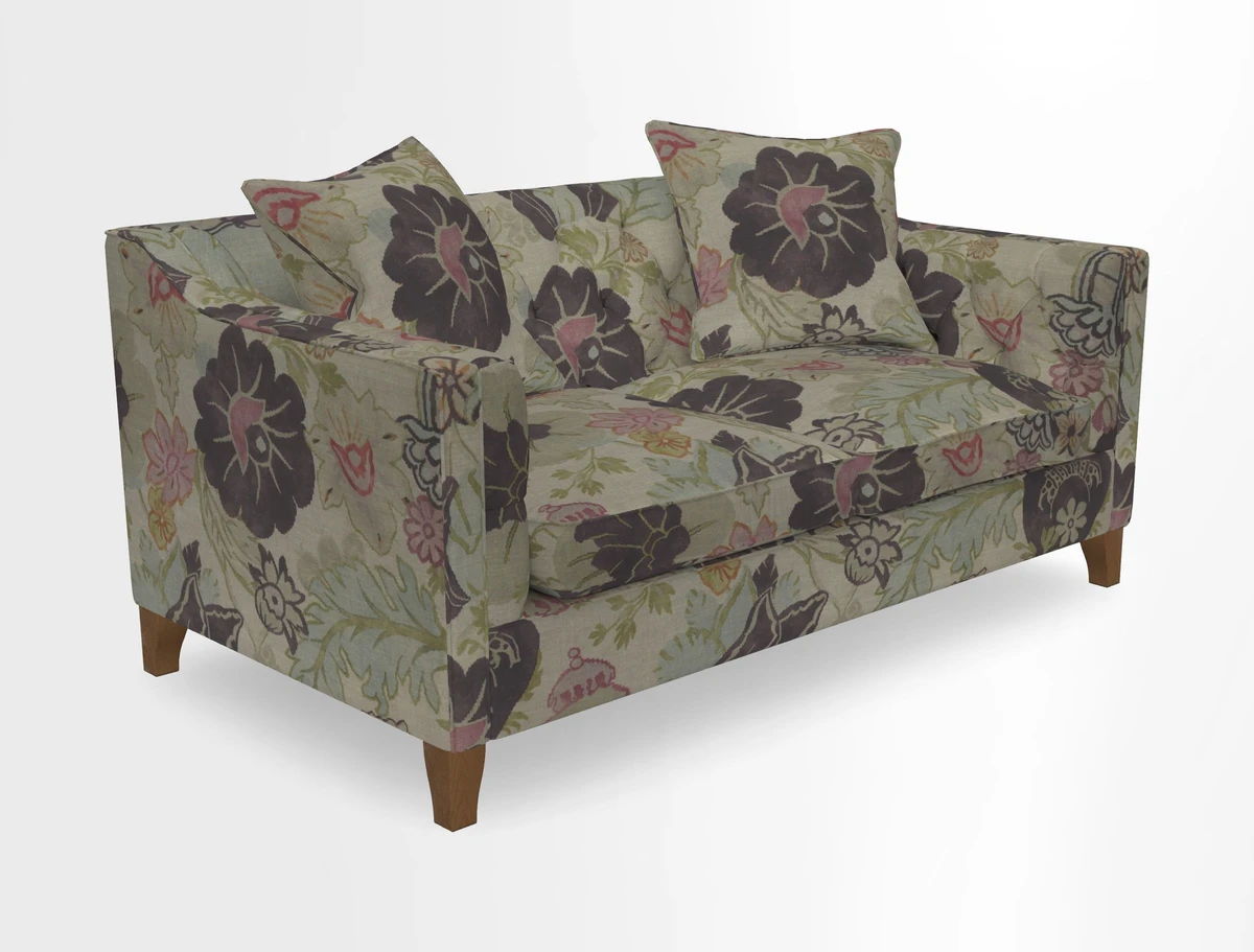 Haresfield 3 Seater Sofa in Linwood Omega Velvet Omega Airforce with Contrasting Piping