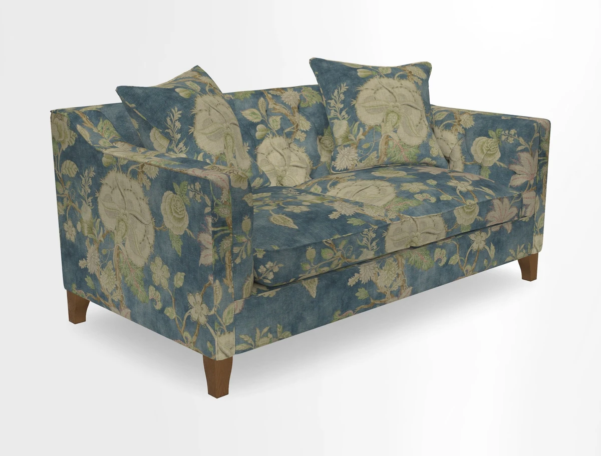 Haresfield 3 Seater Sofa in Linwood Omega Velvet Omega Airforce with Contrasting Piping