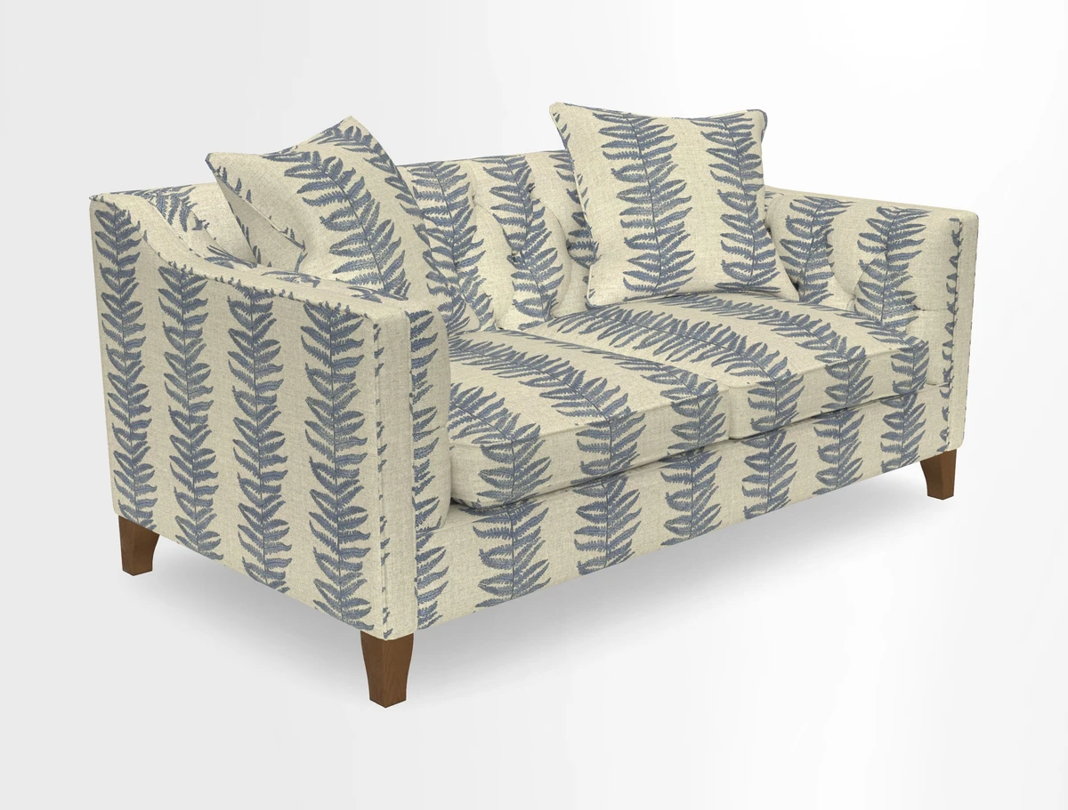 Haresfield 3 Seater Sofa in Linwood Omega Velvet Omega Airforce with Contrasting Piping