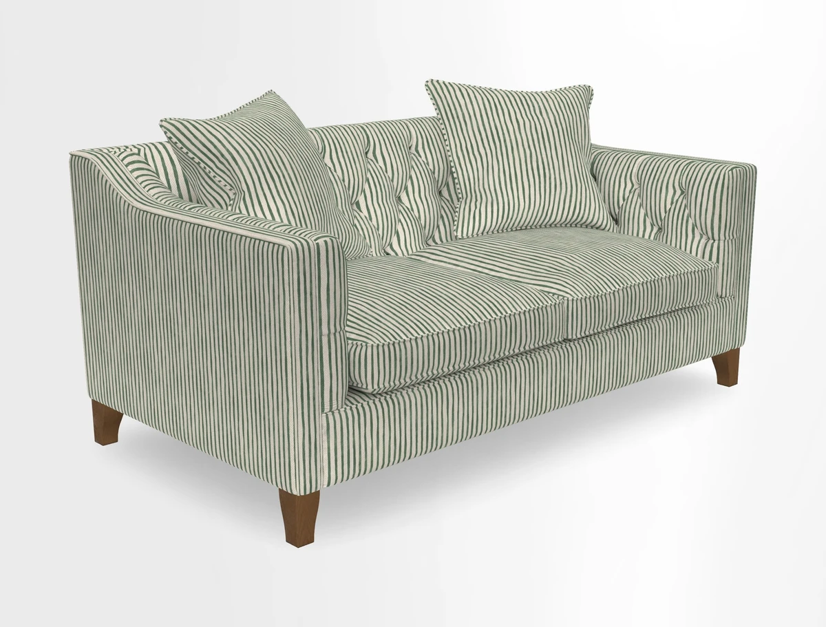 Haresfield 3 Seater Sofa in Linwood Omega Velvet Omega Airforce with Contrasting Piping