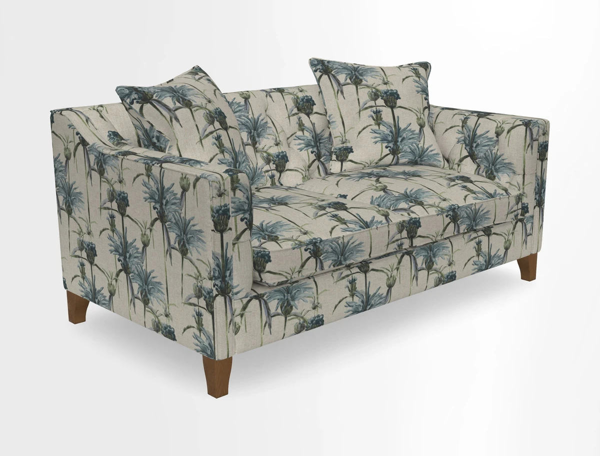 Haresfield 3 Seater Sofa in Linwood Omega Velvet Omega Airforce with Contrasting Piping