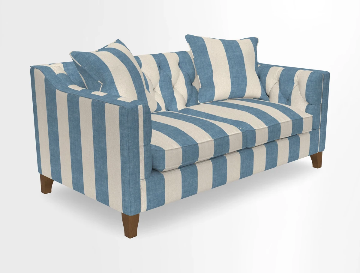 Haresfield 3 Seater Sofa in Linwood Omega Velvet Omega Airforce with Contrasting Piping