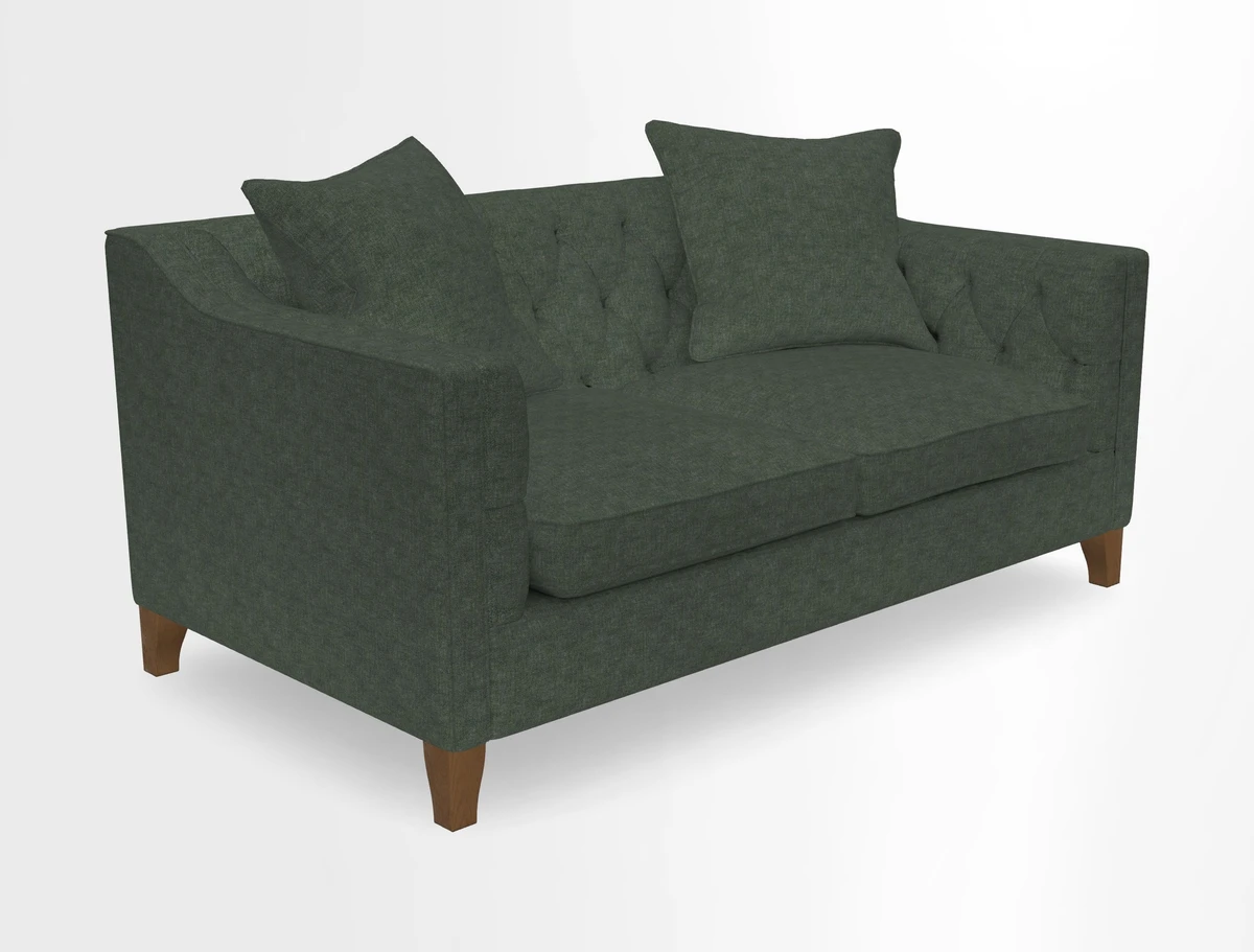 Haresfield 3 Seater Sofa in Linwood Omega Velvet Omega Airforce with Contrasting Piping