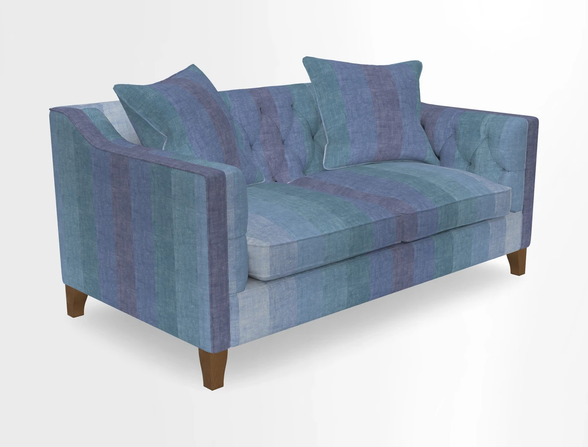 Haresfield 3 Seater Sofa in Linwood Omega Velvet Omega Airforce with Contrasting Piping