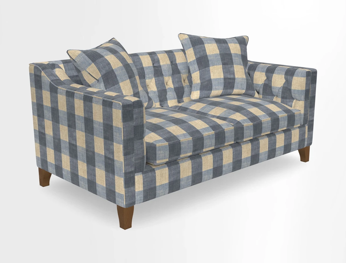 Haresfield 3 Seater Sofa in Linwood Omega Velvet Omega Airforce with Contrasting Piping
