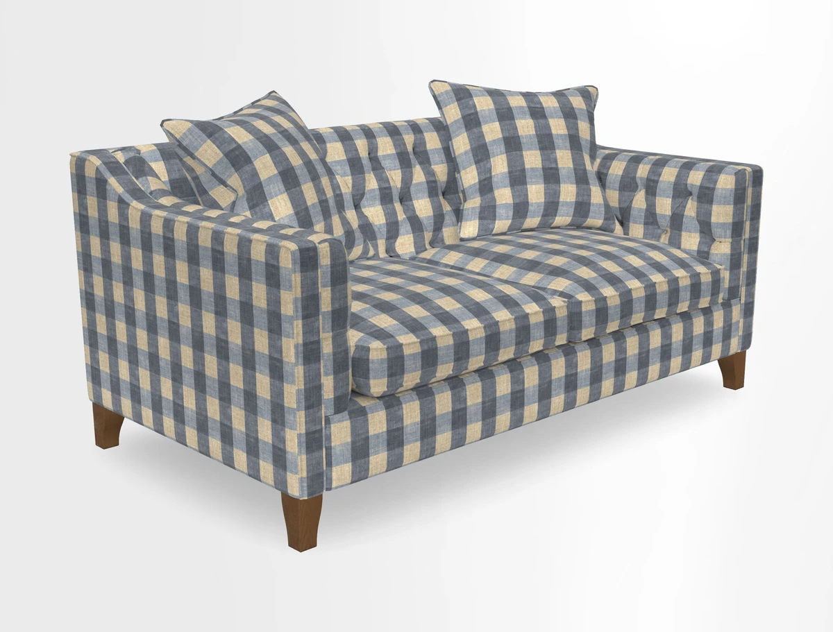 Haresfield 3 Seater Sofa in Linwood Omega Velvet Omega Airforce with Contrasting Piping