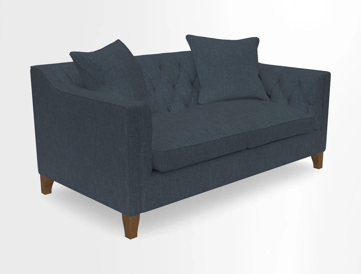 Haresfield 3 Seater Sofa in Linwood Omega Velvet Omega Airforce with Contrasting Piping