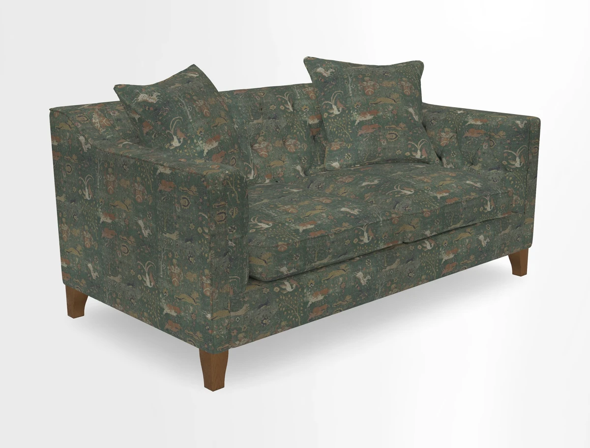 Haresfield 3 Seater Sofa in Linwood Omega Velvet Omega Airforce with Contrasting Piping