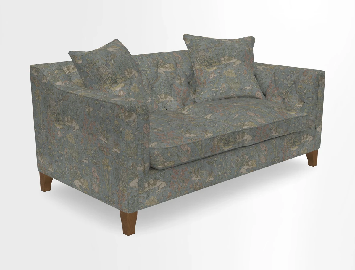 Haresfield 3 Seater Sofa in Linwood Omega Velvet Omega Airforce with Contrasting Piping