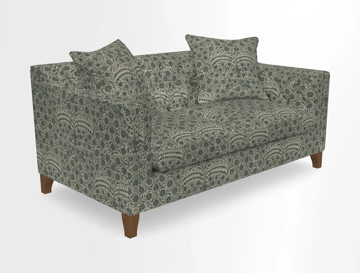 Haresfield 3 Seater Sofa in Linwood Omega Velvet Omega Airforce with Contrasting Piping