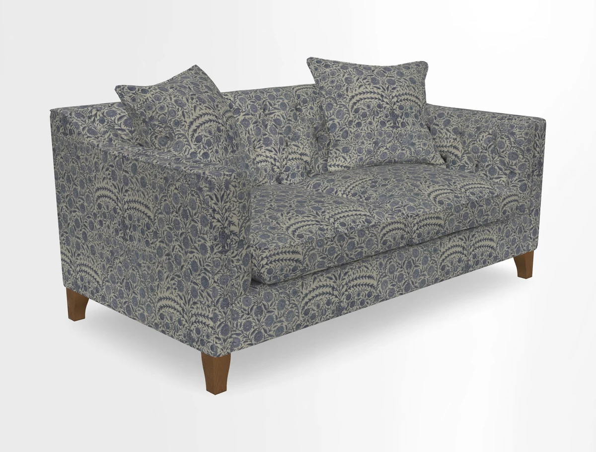Haresfield 3 Seater Sofa in Linwood Omega Velvet Omega Airforce with Contrasting Piping