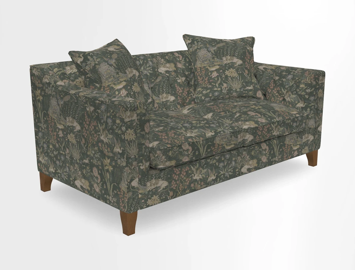 Haresfield 3 Seater Sofa in Linwood Omega Velvet Omega Airforce with Contrasting Piping