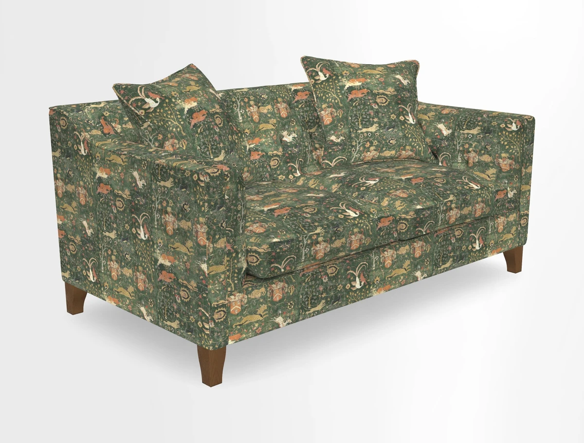 Haresfield 3 Seater Sofa in Linwood Omega Velvet Omega Airforce with Contrasting Piping