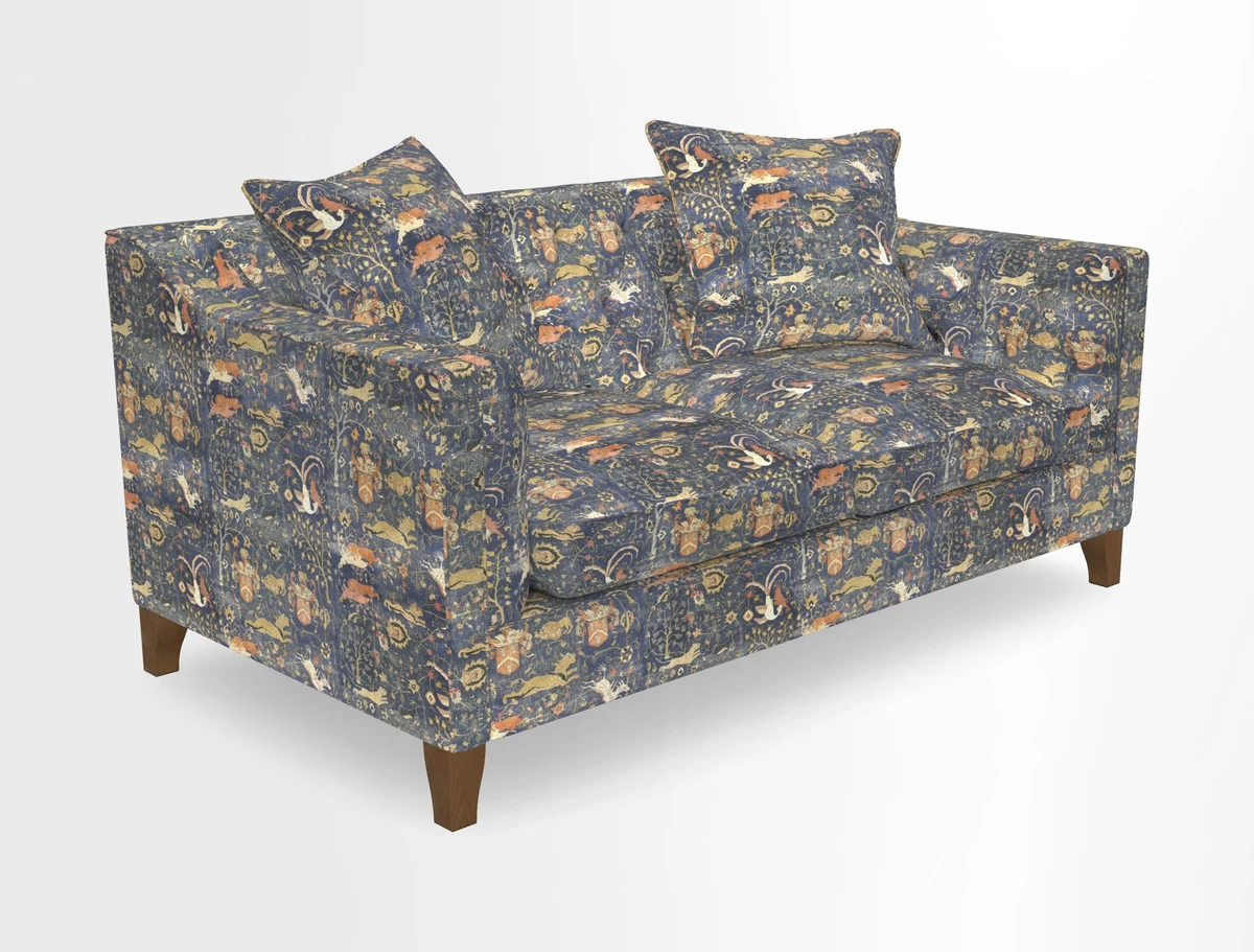 Haresfield 3 Seater Sofa in Linwood Omega Velvet Omega Airforce with Contrasting Piping