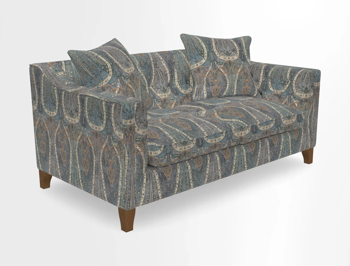 Haresfield 3 Seater Sofa in Linwood Omega Velvet Omega Airforce with Contrasting Piping