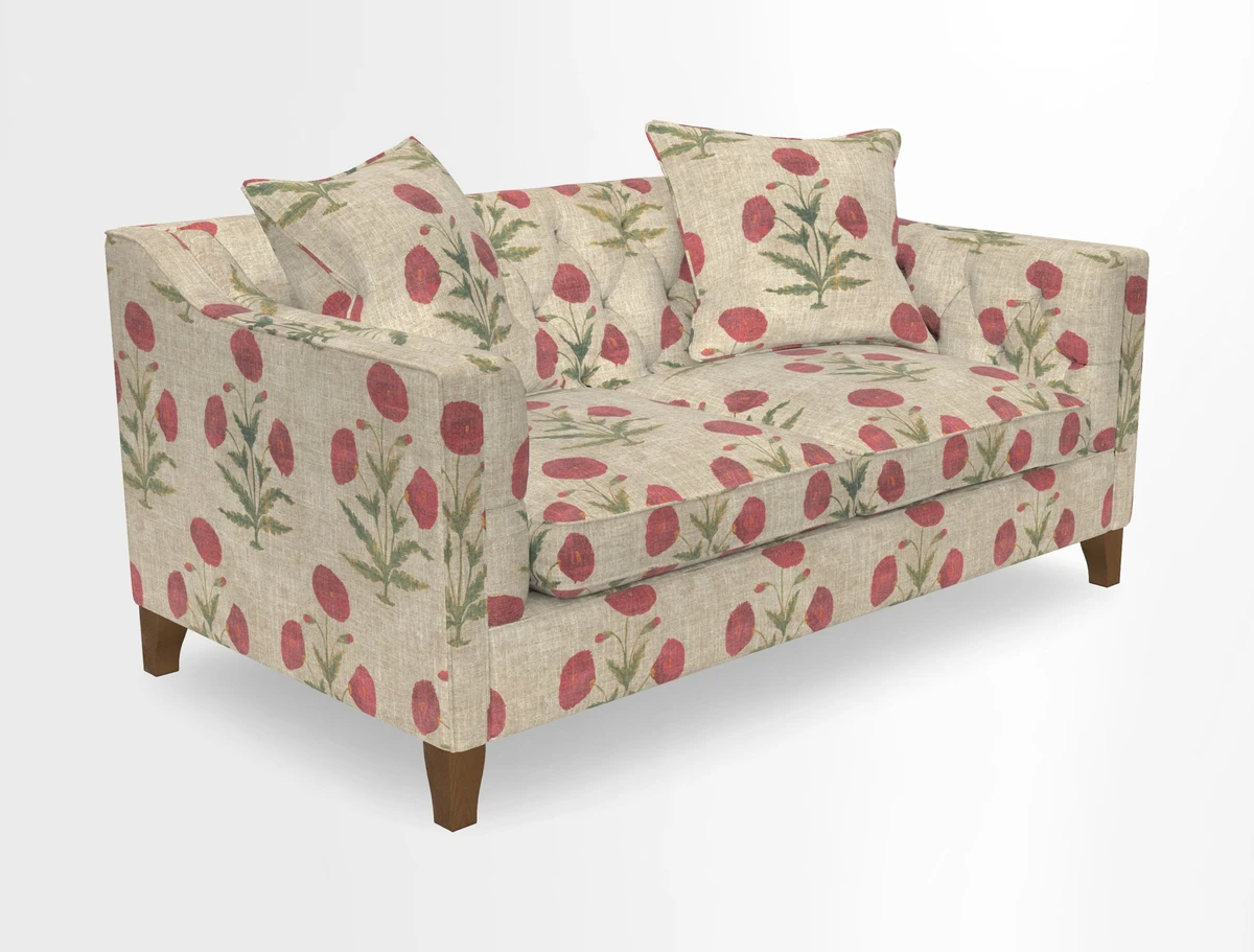 Haresfield 3 Seater Sofa in Linwood Omega Velvet Omega Airforce with Contrasting Piping