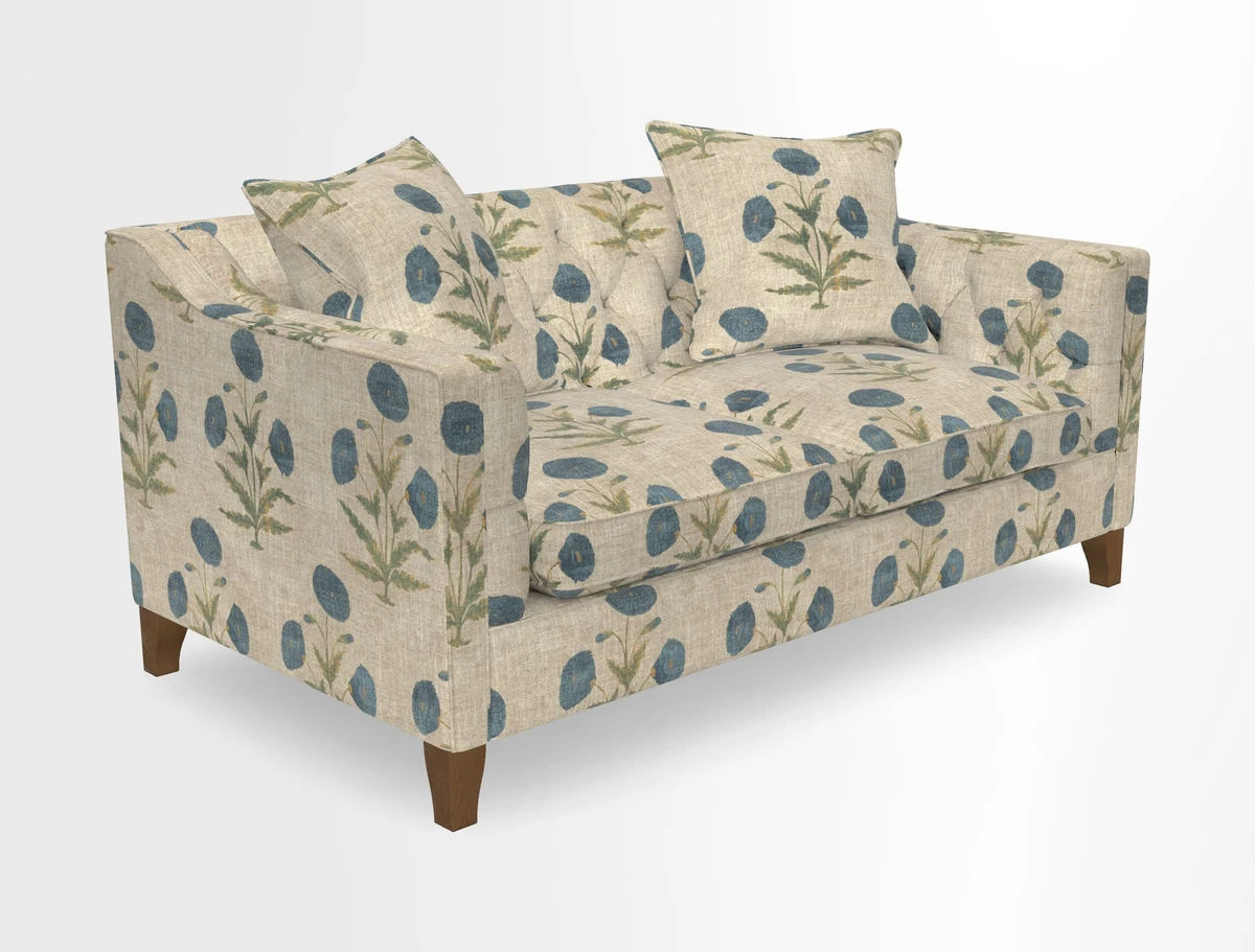 Haresfield 3 Seater Sofa in Linwood Omega Velvet Omega Airforce with Contrasting Piping