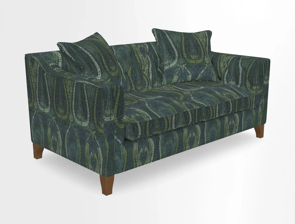 Haresfield 3 Seater Sofa in Linwood Omega Velvet Omega Airforce with Contrasting Piping