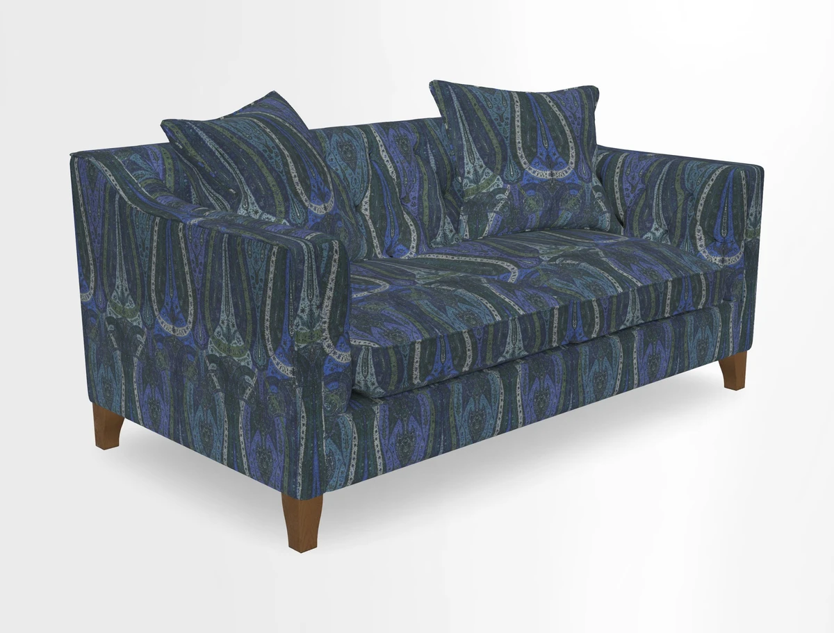 Haresfield 3 Seater Sofa in Linwood Omega Velvet Omega Airforce with Contrasting Piping