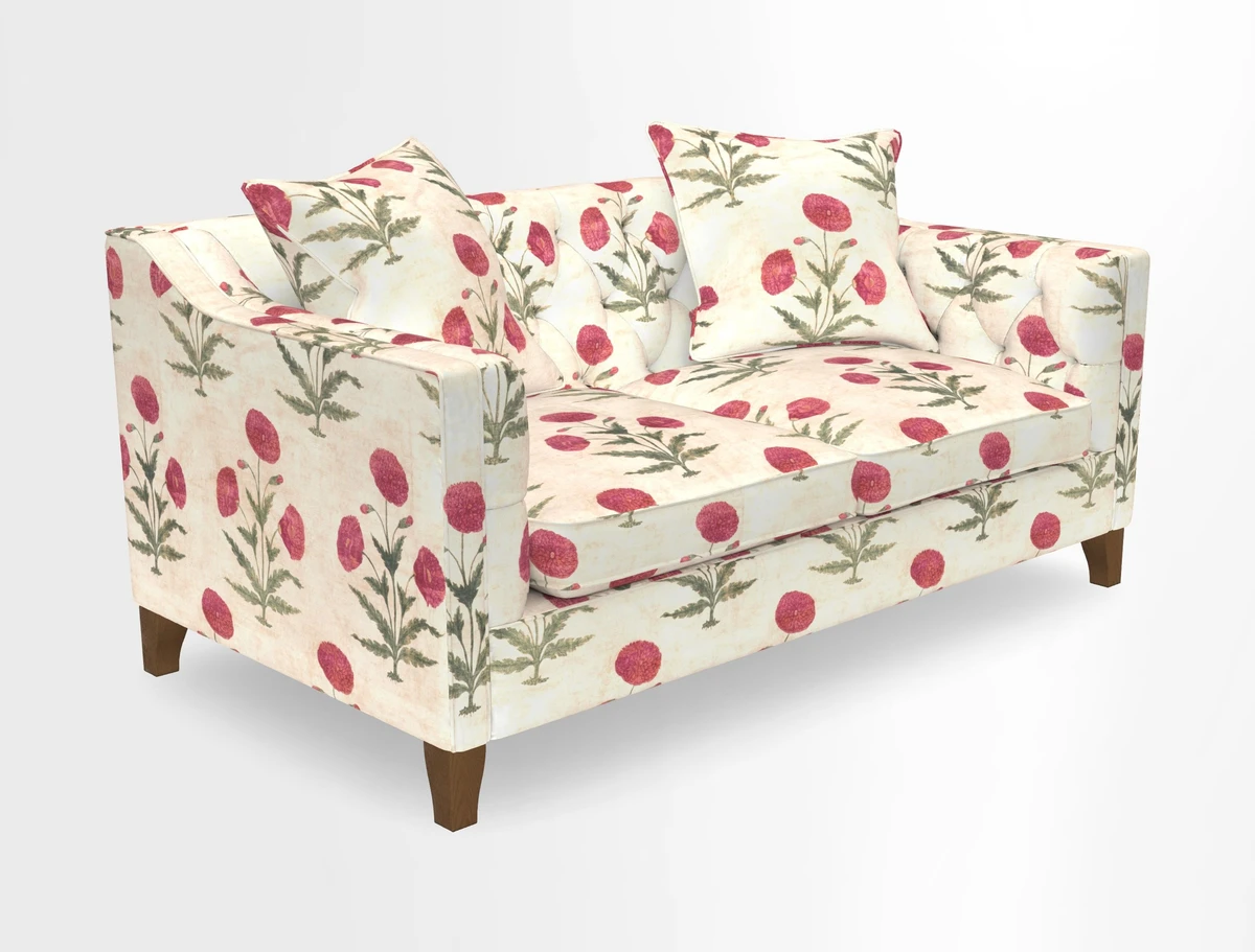 Haresfield 3 Seater Sofa in Linwood Omega Velvet Omega Airforce with Contrasting Piping